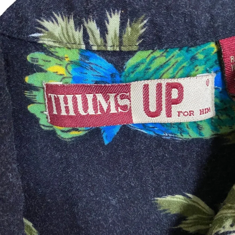 Vtg Thums Up for Him Navy Blue Toucan Parrot Hawaiian‎ Cruise Shirt Men Large